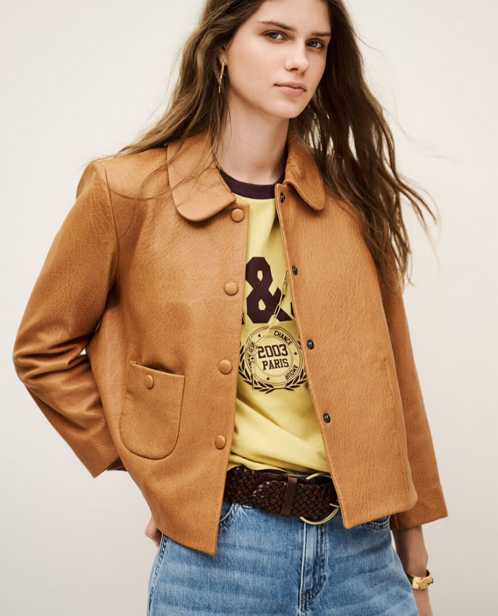 Ba&sh Bilos Caramel Brown Leather Jacket