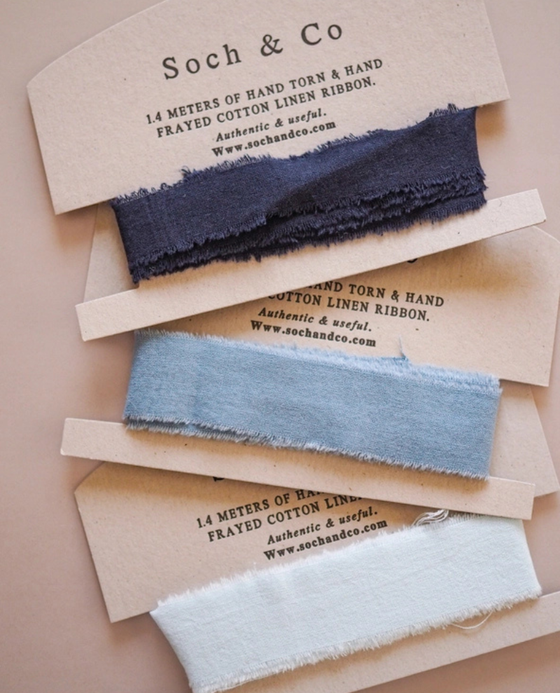 Soch and Co Hand Frayed Mid Blue Ribbon