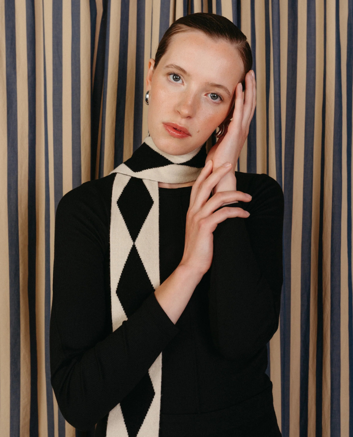 TBco. Black Harlequin Merino Skinny Scarf Popup