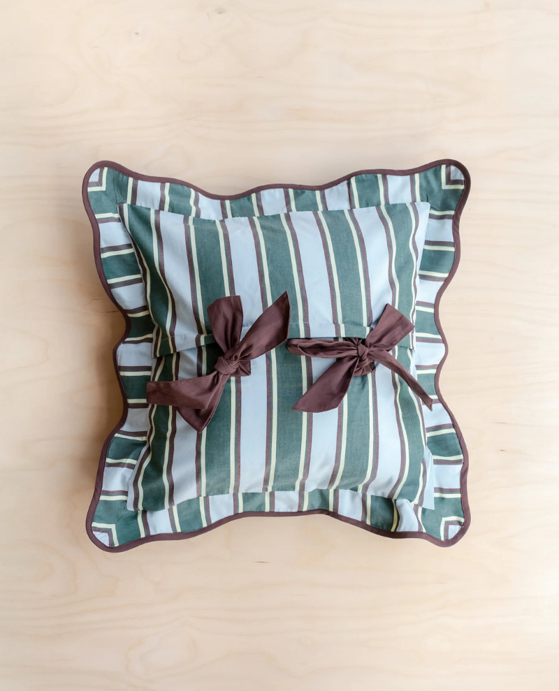 TBCo Blue Stripe Bow Cushion Cover Popup