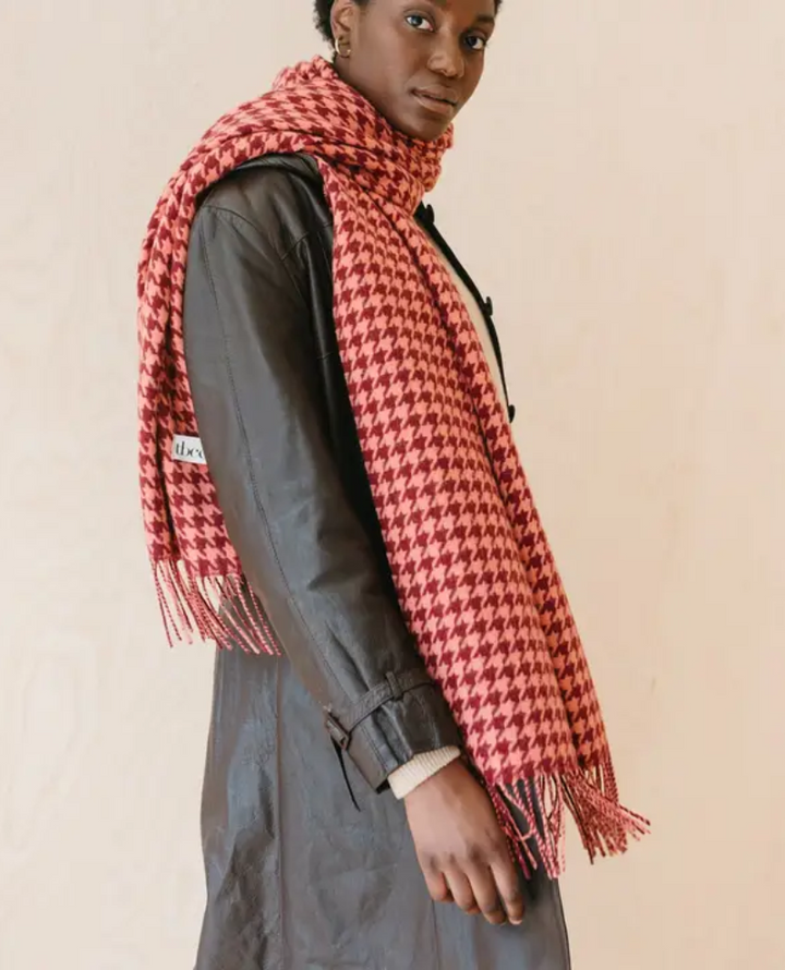 TBCo Lambswool Berry Houndstooth Blanket Scarf