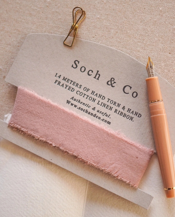 Soch and Co Hand Frayed Pink Ribbon