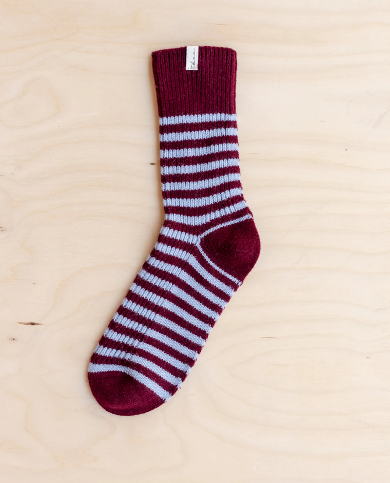 TBco. Burgundy Blue Stripe Cashmere Merino Stripe Socks