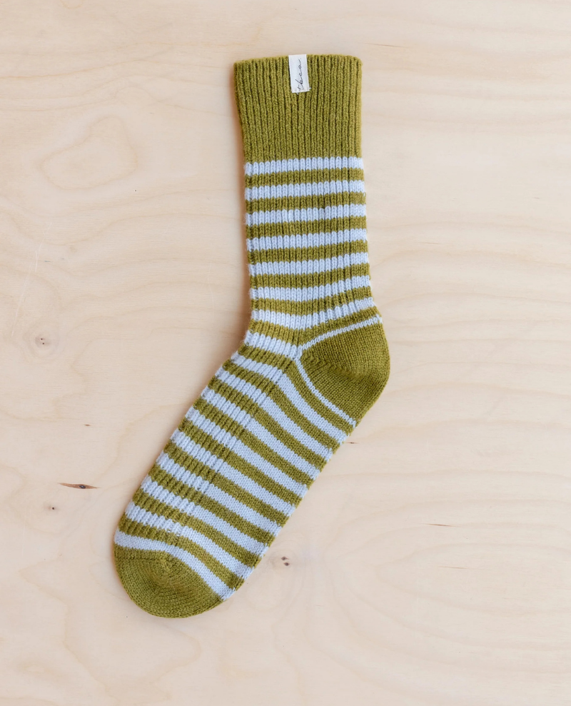 TBco. Olive Blue Stripe Cashmere Merino Stripe Socks