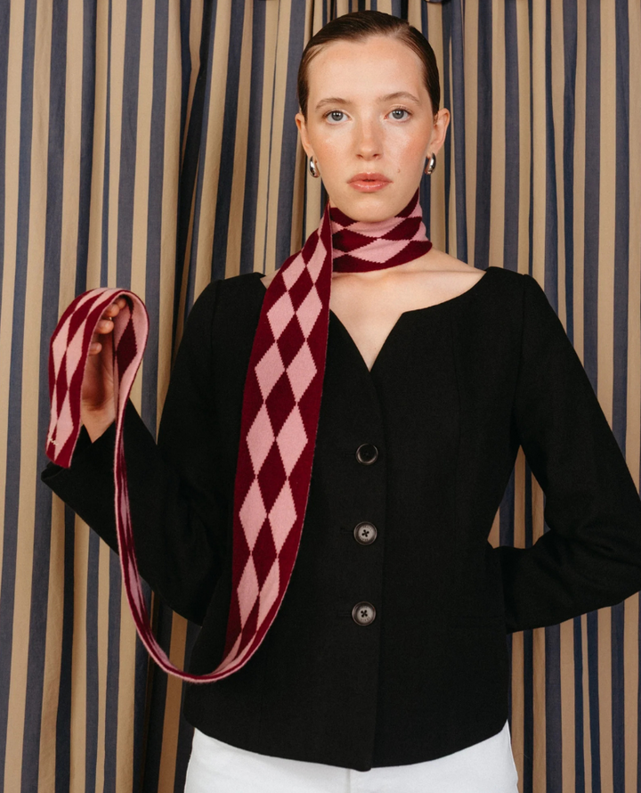 TBco. Burgundy Harlequin Merino Skinny Scarf Popup