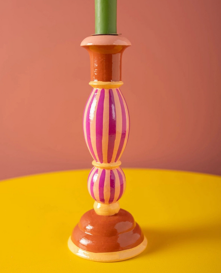 Ian Snow Pink Wooden Candle Holder