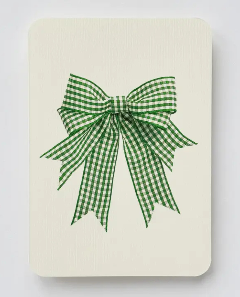 Canonbury Press Green Gingham Bow Greeting Card