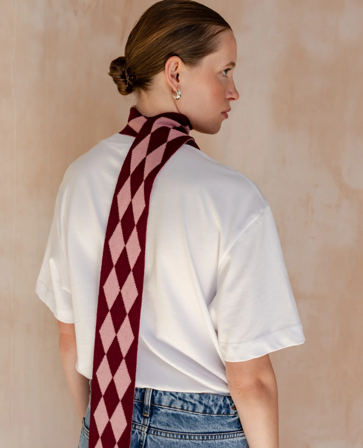 TBco. Burgundy Harlequin Merino Skinny Scarf Popup