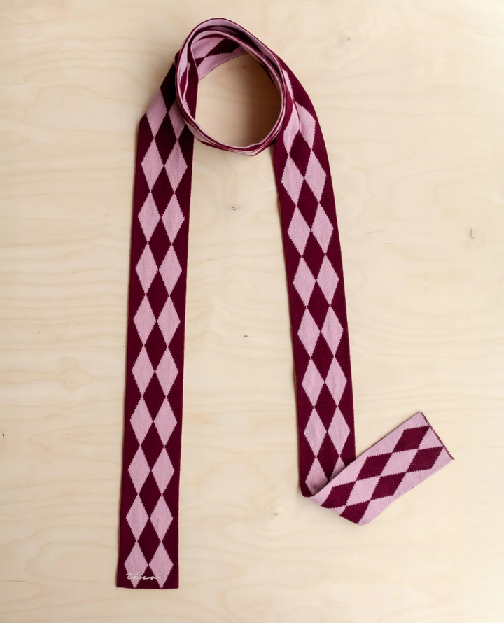 TBco. Burgundy Harlequin Merino Skinny Scarf Popup