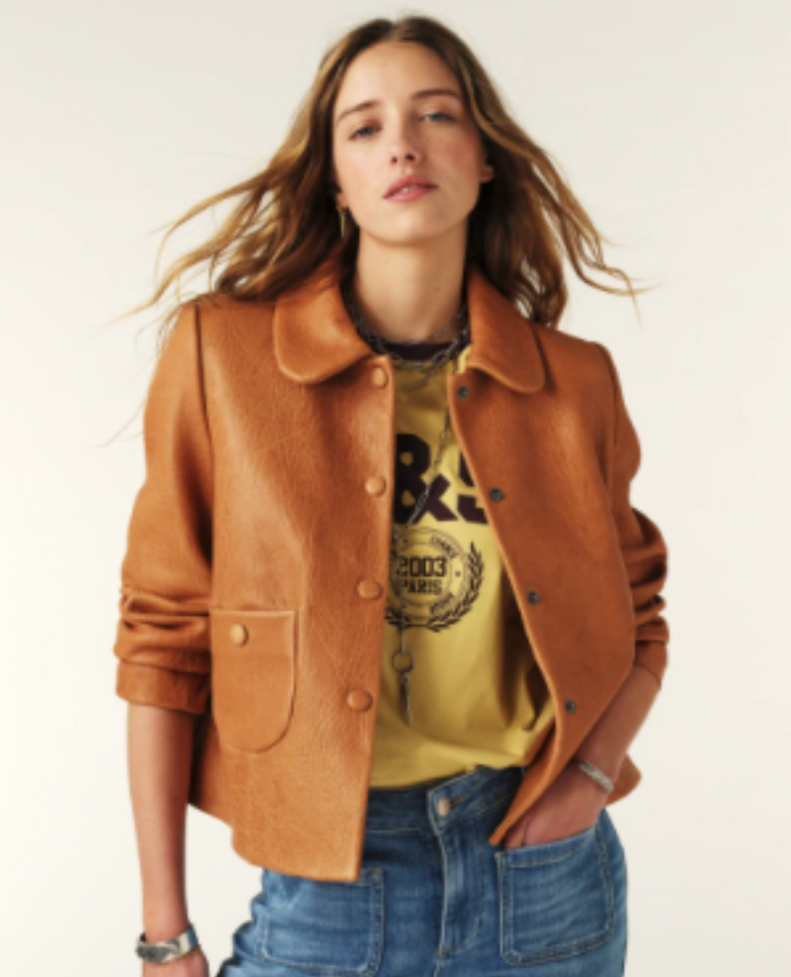 Ba&sh Bilos Caramel Brown Leather Jacket