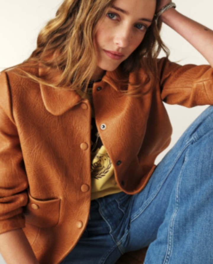 Ba&sh Bilos Caramel Brown Leather Jacket