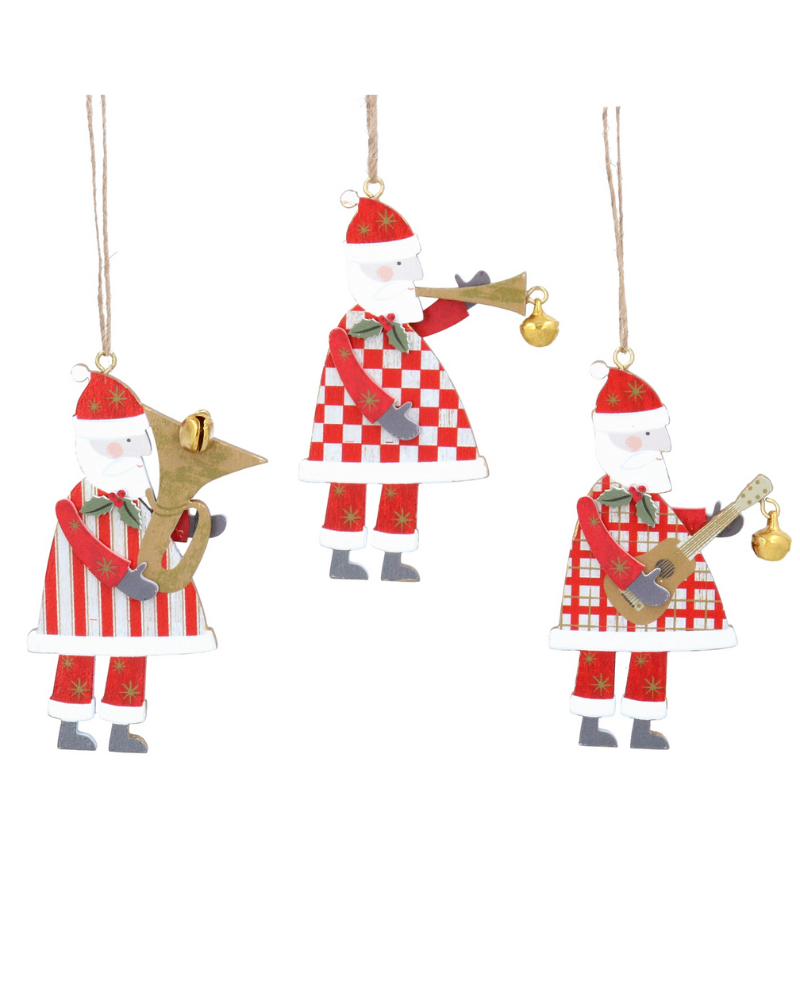 Xmas Wooden Santa Instrument Decoration