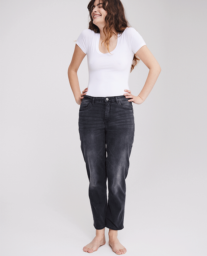 washed grey charcoal ankle length cropped women's denim jeans
