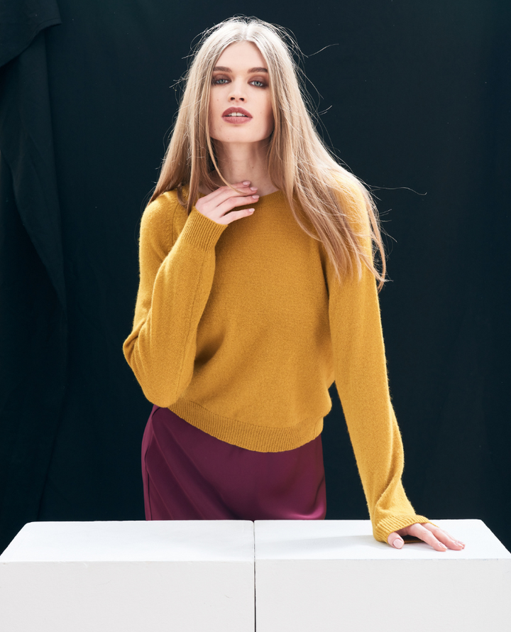 Jumper1234 Crop Mustard Crew Knit