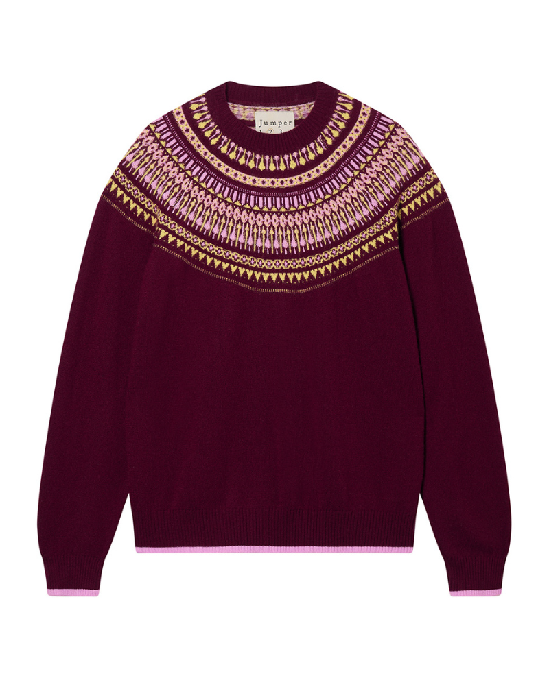 Jumper1234 Fairisle Burgundy Crew Knit
