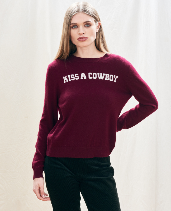 Jumper1234 Kiss A Cowboy Burgundy Crew Knit