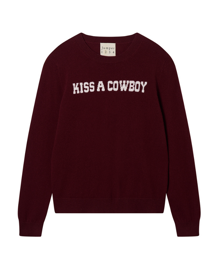 Jumper1234 Kiss A Cowboy Burgundy Crew Knit