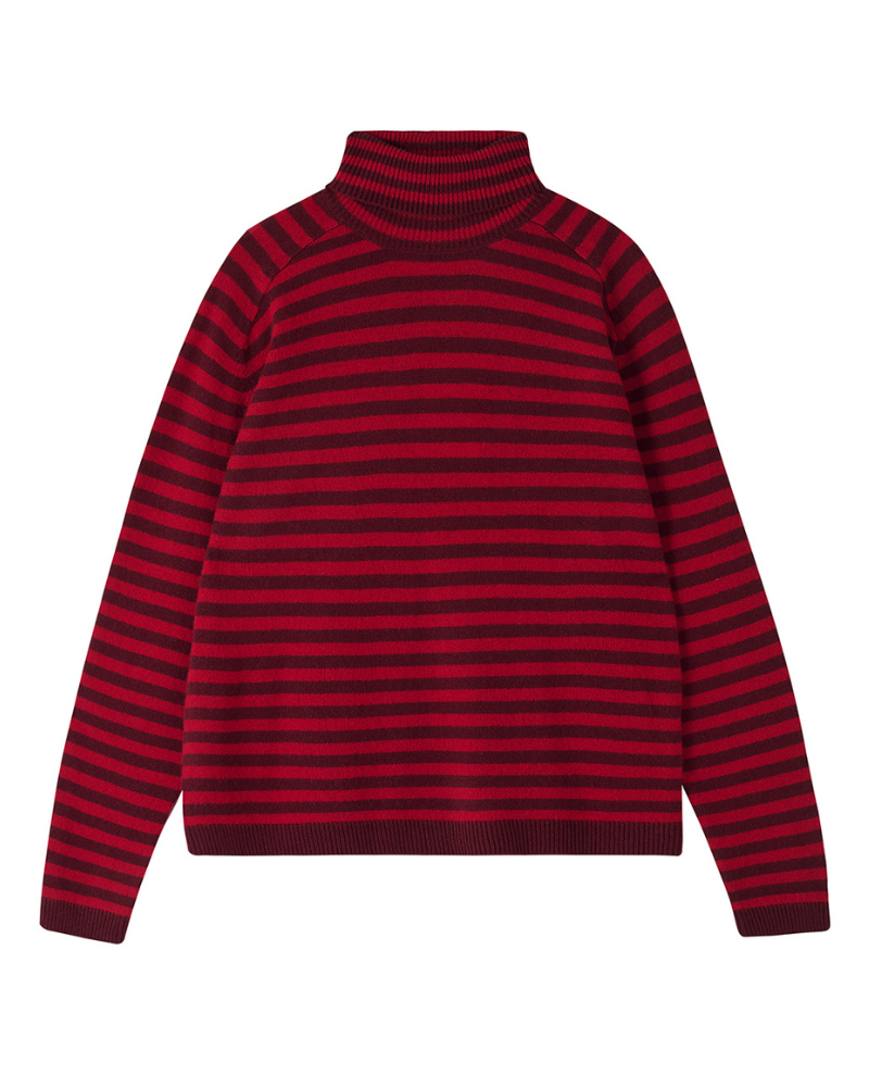 Jumper1234 Narrow Stripe Burgundy Rollneck Knit