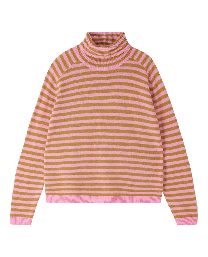 Jumper1234 Narrow Stripe Rollneck Pink Mustard Cashmere Knit