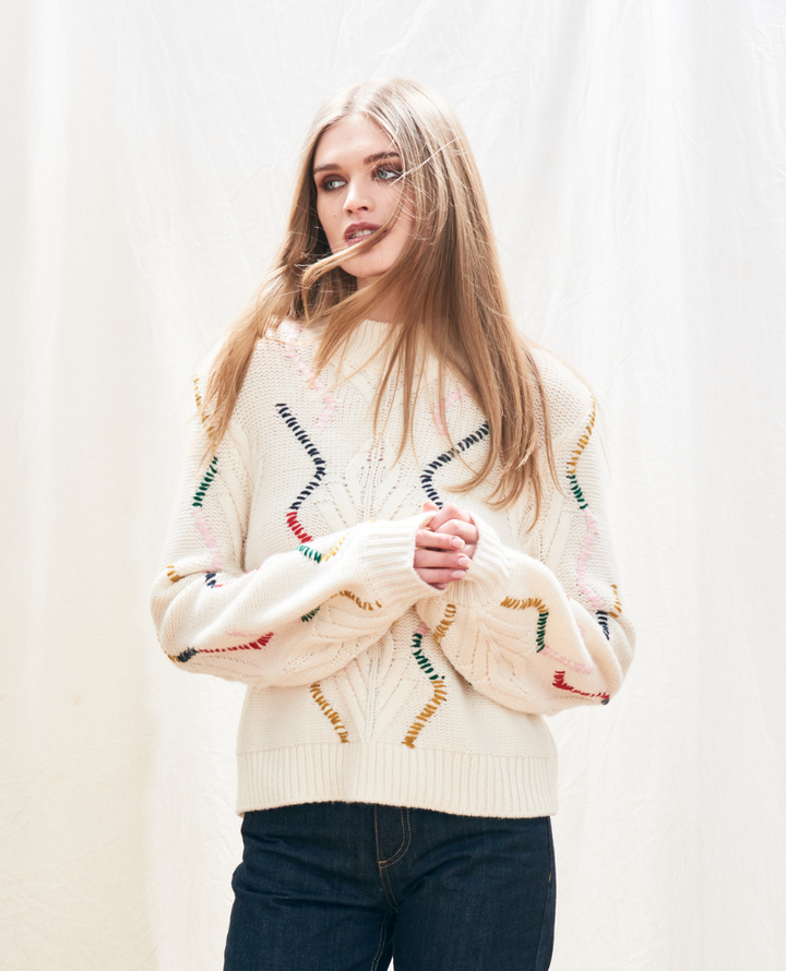 Jumper1234 Overstitch Cream Cable Turtle Knit