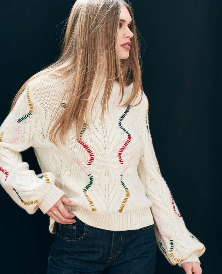 Jumper1234 Overstitch Cream Cable Turtle Knit