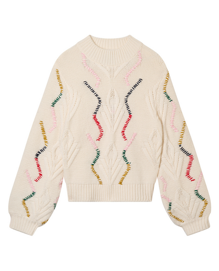 Jumper1234 Overstitch Cream Cable Turtle Knit