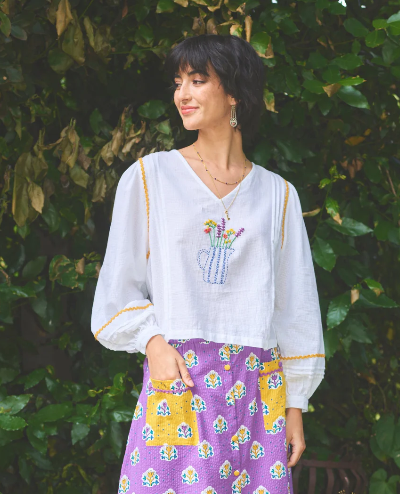 Lowie White Embroidered Blouse