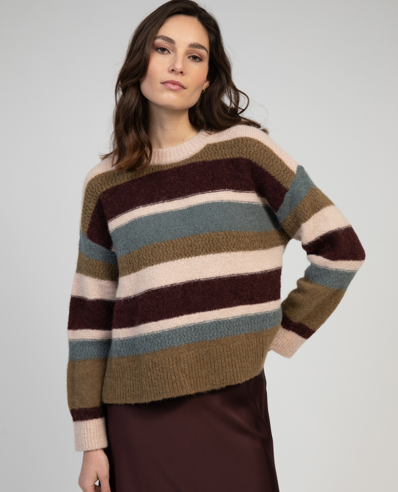 Maison Anje Bevian Khaki Stripe Crew Knit