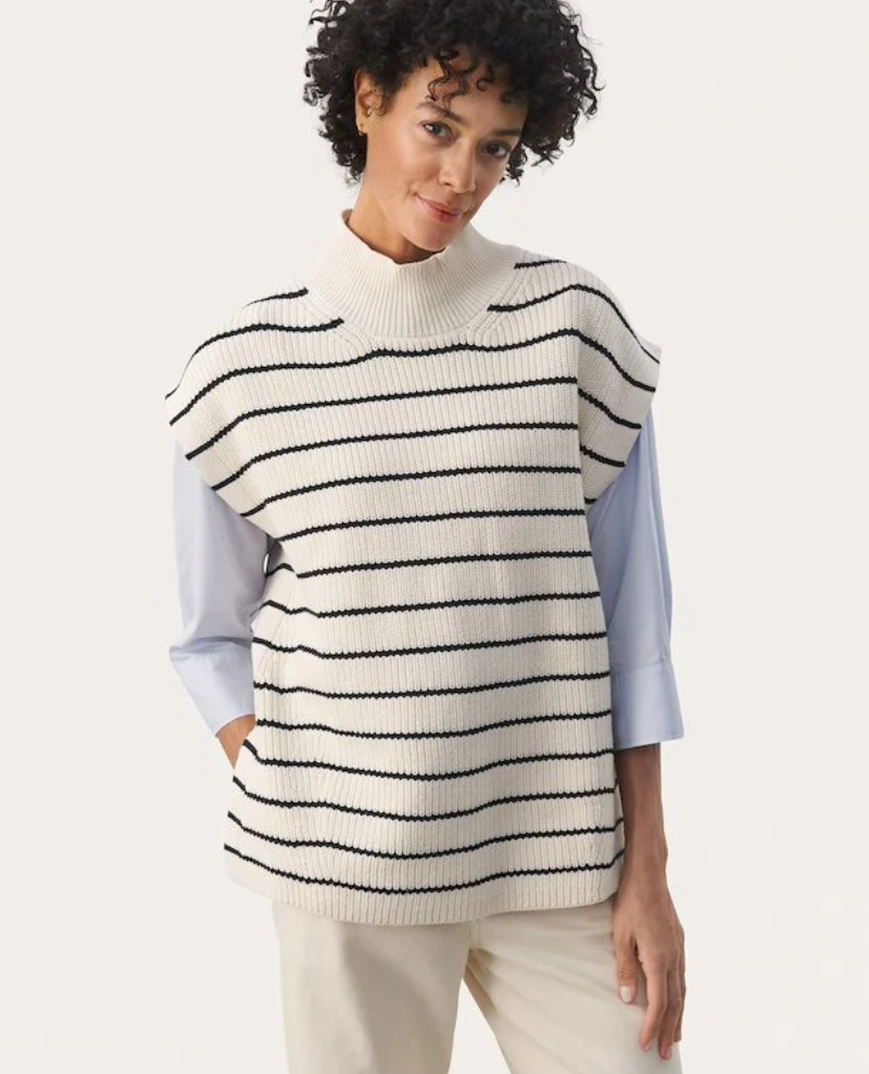 Part Two Eisley Navy Stripe Cotton Sweater Vest Knit