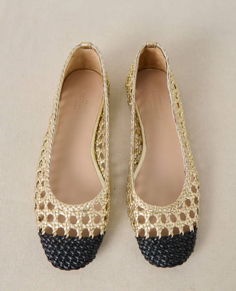 Petite Mendigote Coralie Gold Woven Ballet Pumps