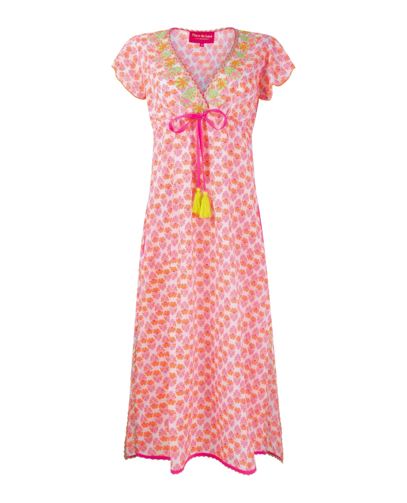 Place Du Soleil Pink Flutter Sleeve Maxi Dress