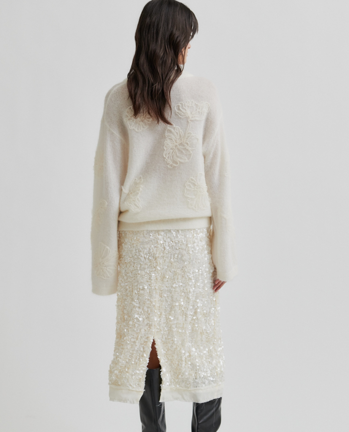 Second Female Shiny Cream Sequin Midi Skirt