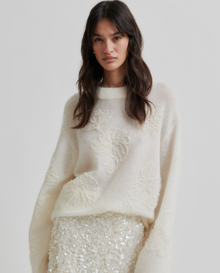 Second Female Shiny Cream Sequin Midi Skirt