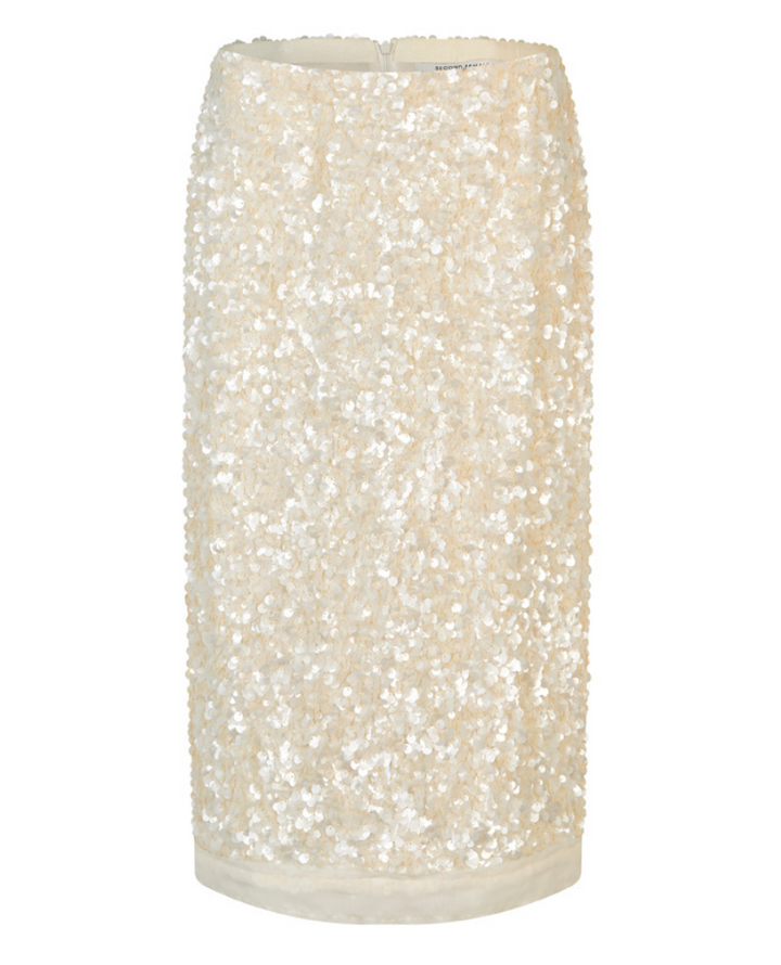 Second Female Shiny Cream Sequin Midi Skirt