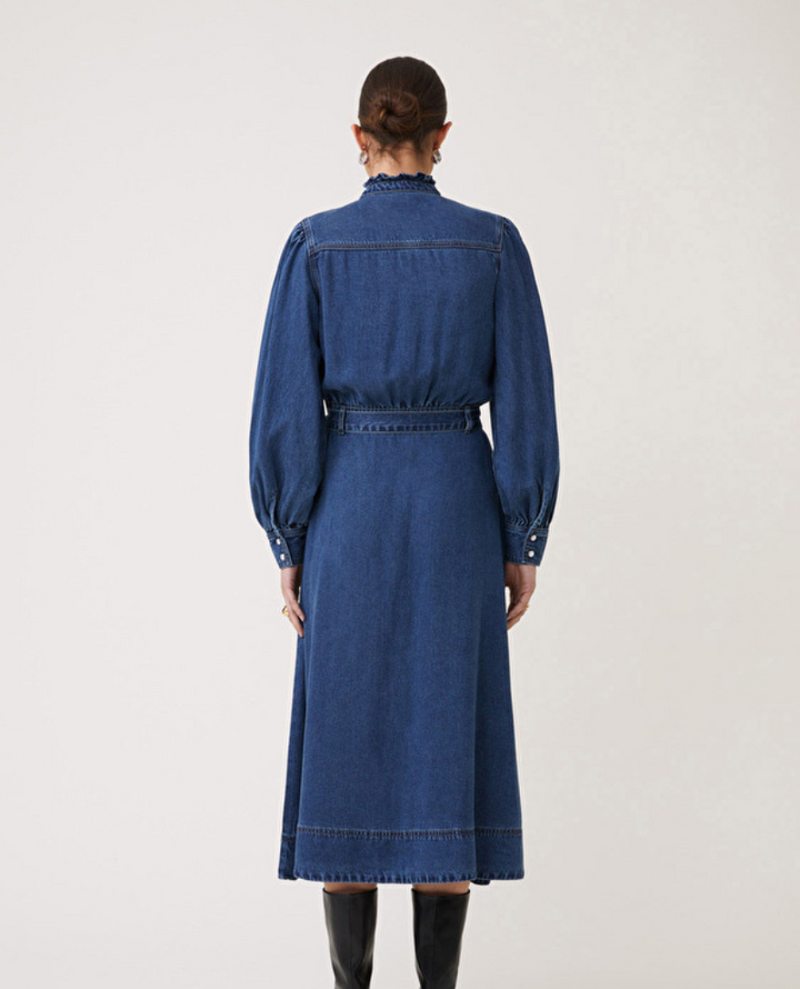 Suncoo Chona Blue Denim Shirt Dress
