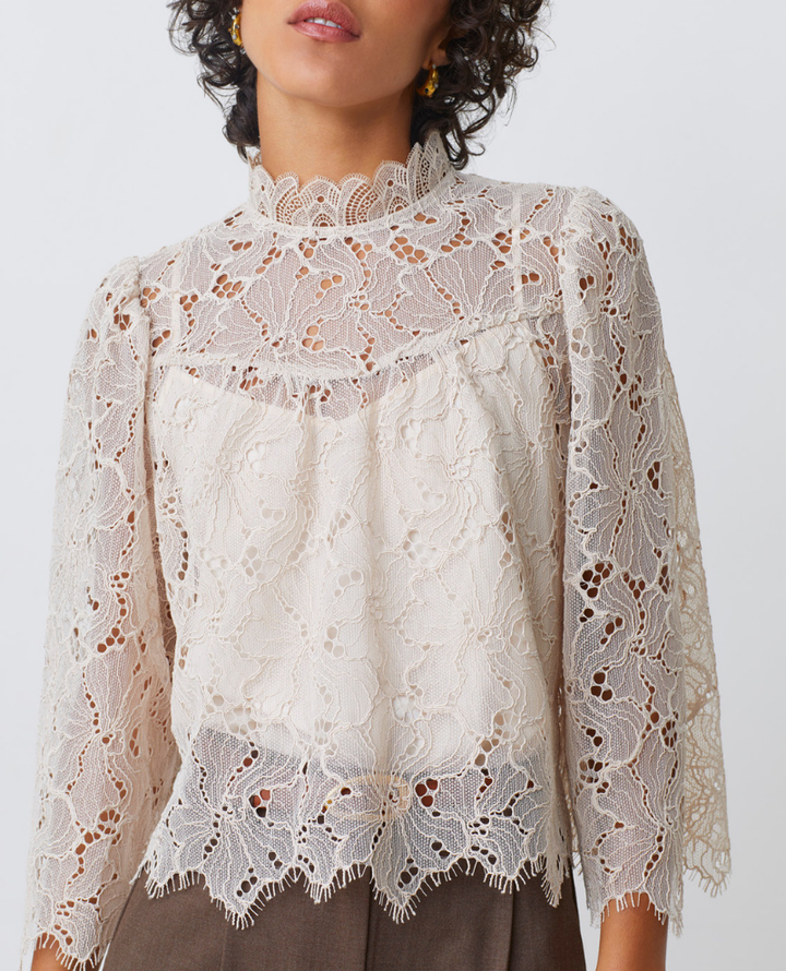 Suncoo Lucia Cream Lace Top