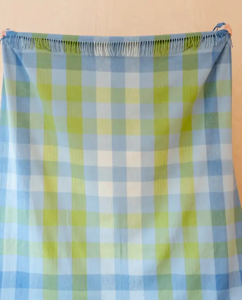 TBCo Recycled Wool Blanket in Blue Gradient Gingham