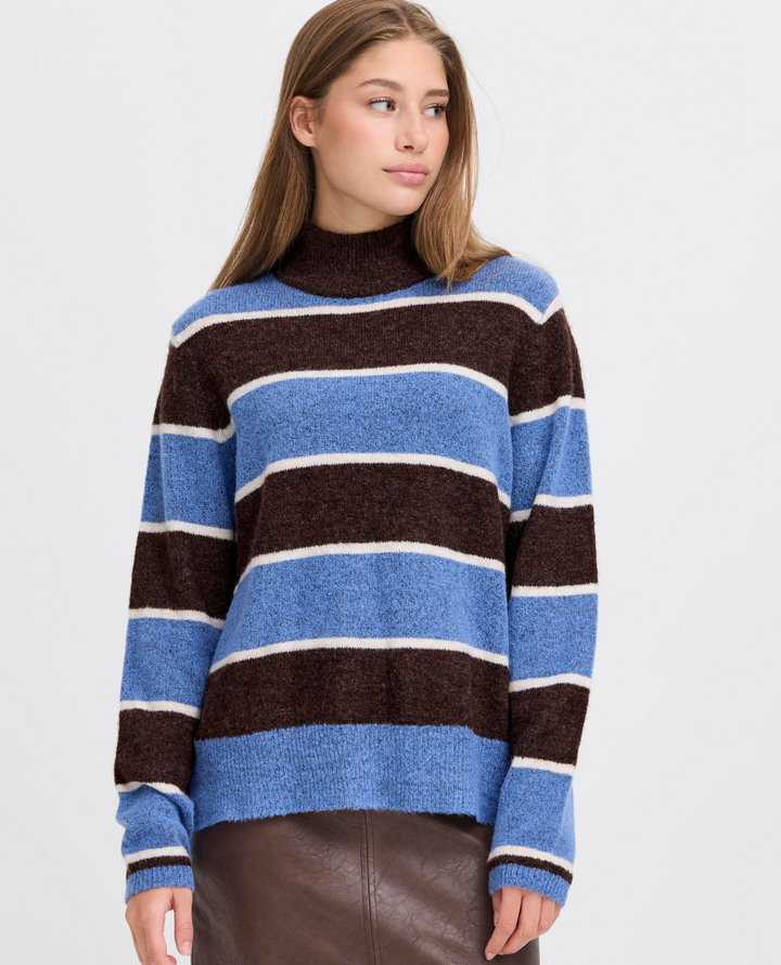 Ichi Edeen Coffee Blue Stripe Turtle Knit