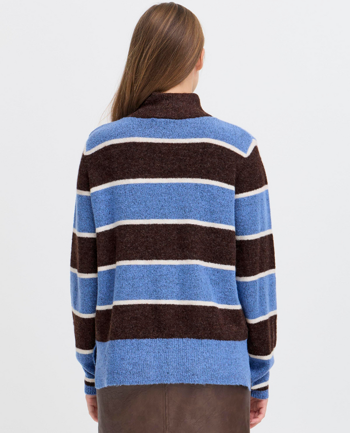 Ichi Edeen Coffee Blue Stripe Turtle Knit