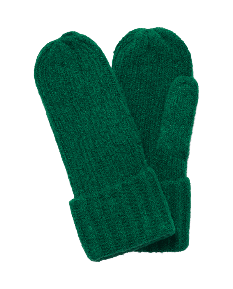 green knitted ladies winter mittens 