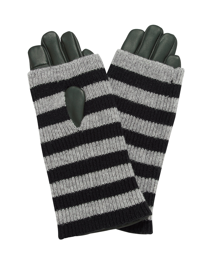 black and grey striped leather gloves 