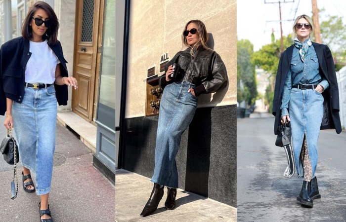 Styling the Denim Midi Skirt - 1 Skirt, 3 Ways