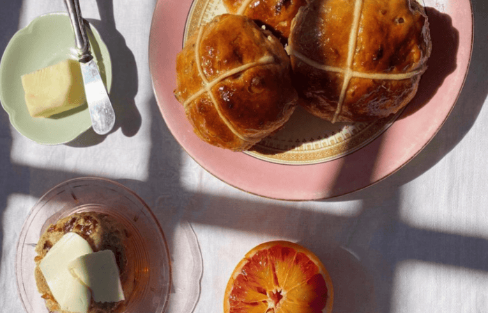 Saffron and blood orange hot cross bun