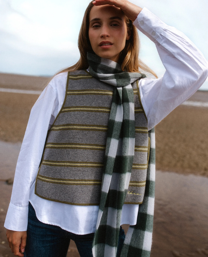 TBCo Lambswool Forest Gingham Skinny Scarf Popup