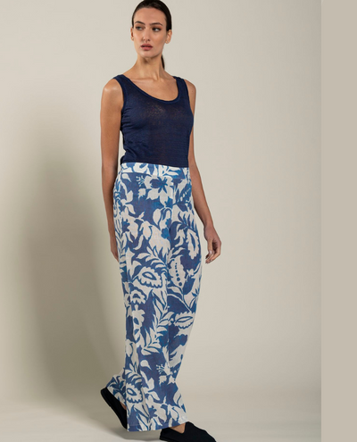 120% Lino Blue Printed Trousers