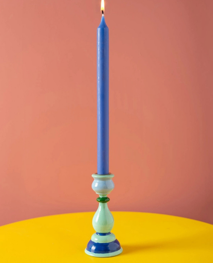 Ian Snow Blue Wooden Candle Holder