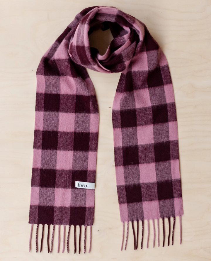 TBCo Lambswool Berry Gingham Skinny Scarf Popup
