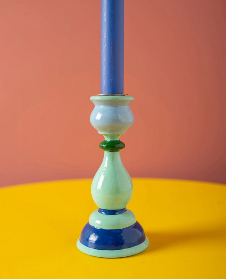 Ian Snow Blue Wooden Candle Holder