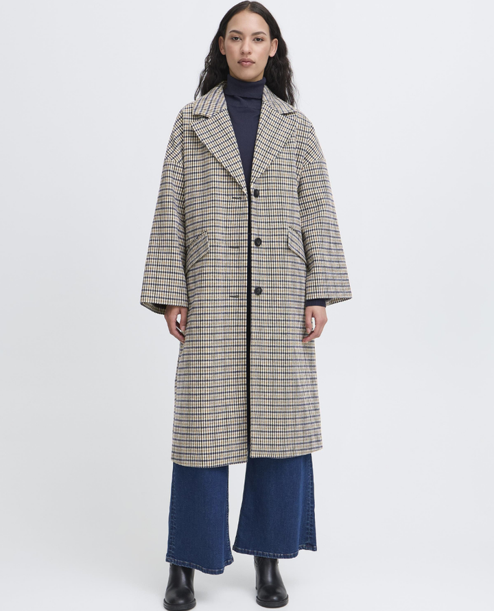 Ichi Emmalu Navy Check Long Coat
