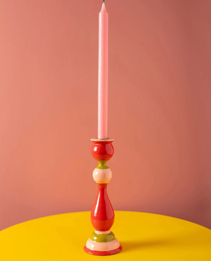 Ian Snow Red Wooden Candle Holder